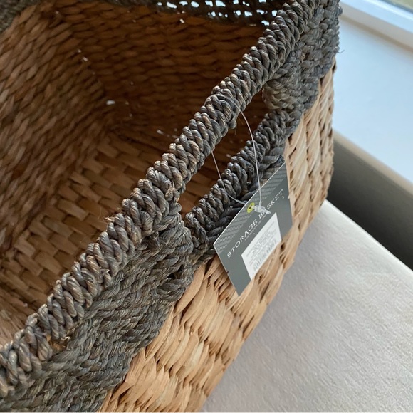 Big Beautiful Sturdy Metal Framed Rattan Wicker Gray & Natural Color Basket - Picture 9 of 12